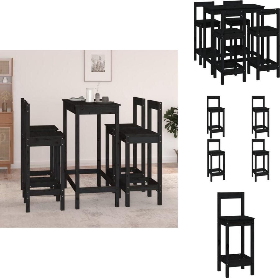 VidaXL Barset Barsets Pubset Bistroset 5-delige Barset massief grenenhout zwart
