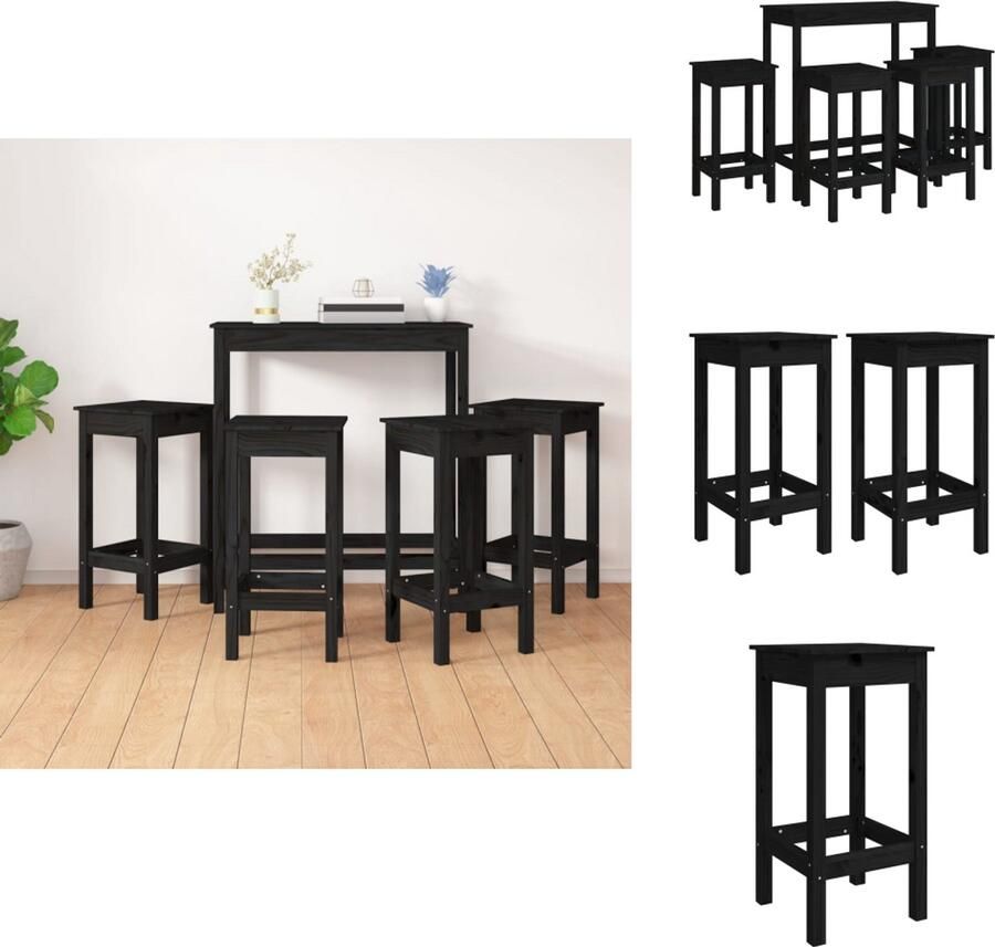 VidaXL Barset Barsets Pubset Bistroset 5-delige Barset massief grenenhout zwart
