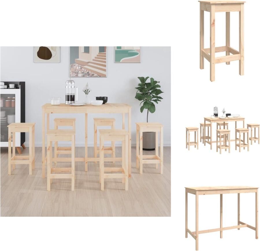 VidaXL Houten Bartafel Massief Grenenhout 140 x 80 x 110 cm Inclusief 6 Barstoelen Set tafel en stoelen - Foto 2