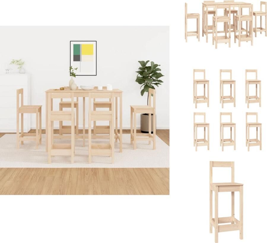VidaXL Houten Bartafel Massief Grenenhout 140 x 80 x 110 cm Inclusief 6 Barstoelen Set tafel en stoelen