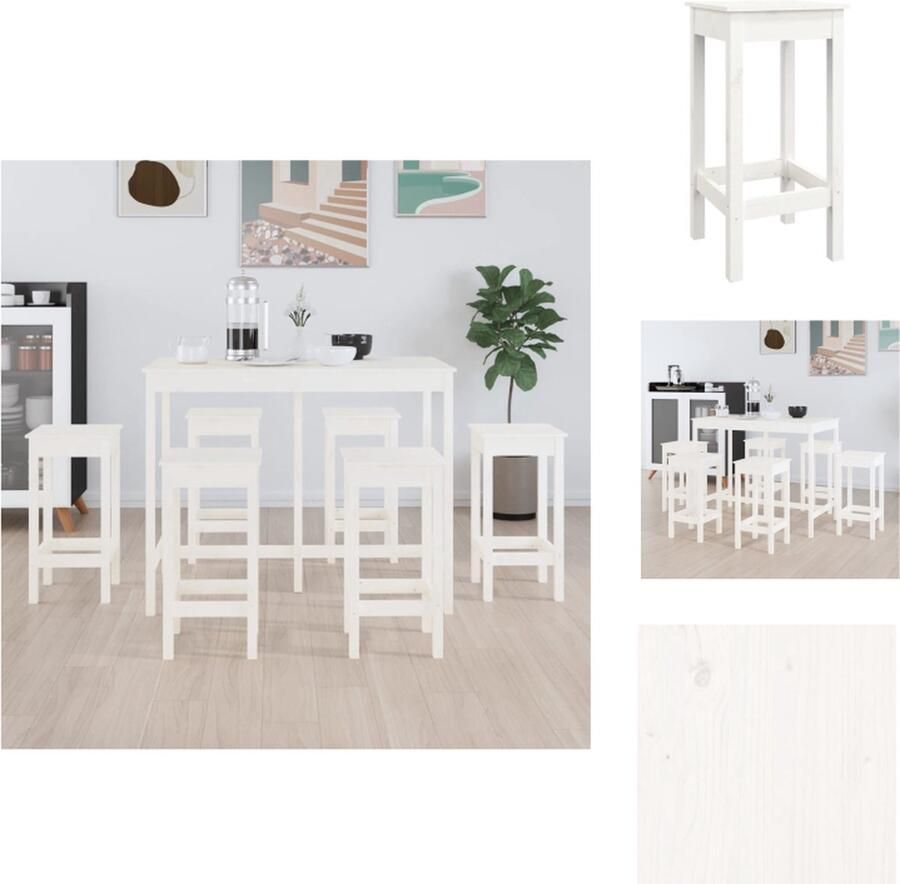 VidaXL Bartafel Massief Grenenhout 140x80x110 cm Met 6 barstoelen Set tafel en stoelen