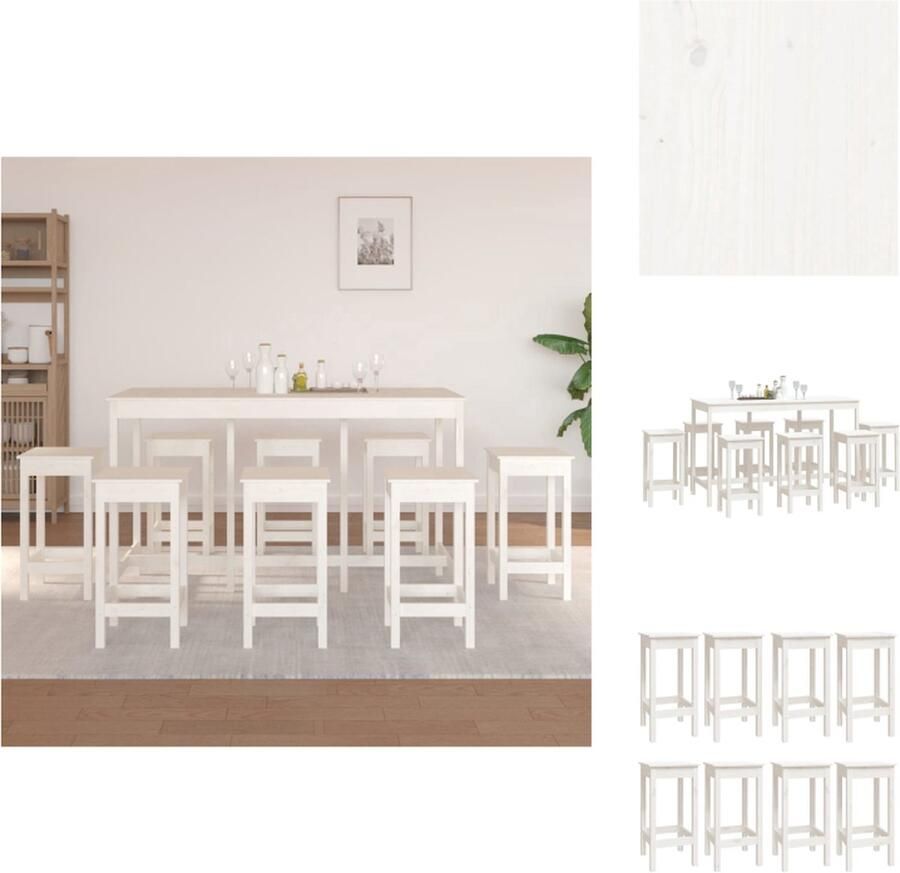 VidaXL Houten Bartafel Massief Grenenhout 180x80x110 cm Wit Set tafel en stoelen - Foto 2