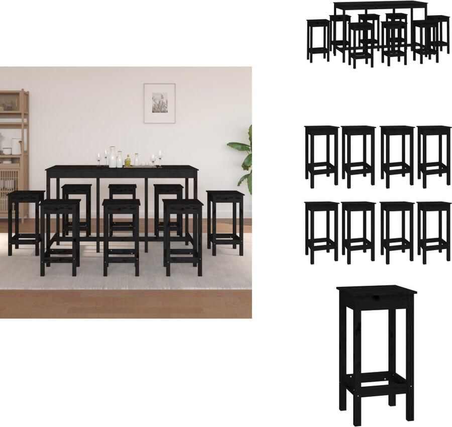VidaXL Barset Barsets Pubset Bistroset 9-delige Barset massief grenenhout zwart - Foto 2