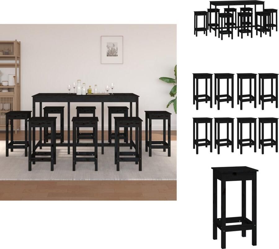 VidaXL Barset Barsets Pubset Bistroset 9-delige Barset massief grenenhout zwart