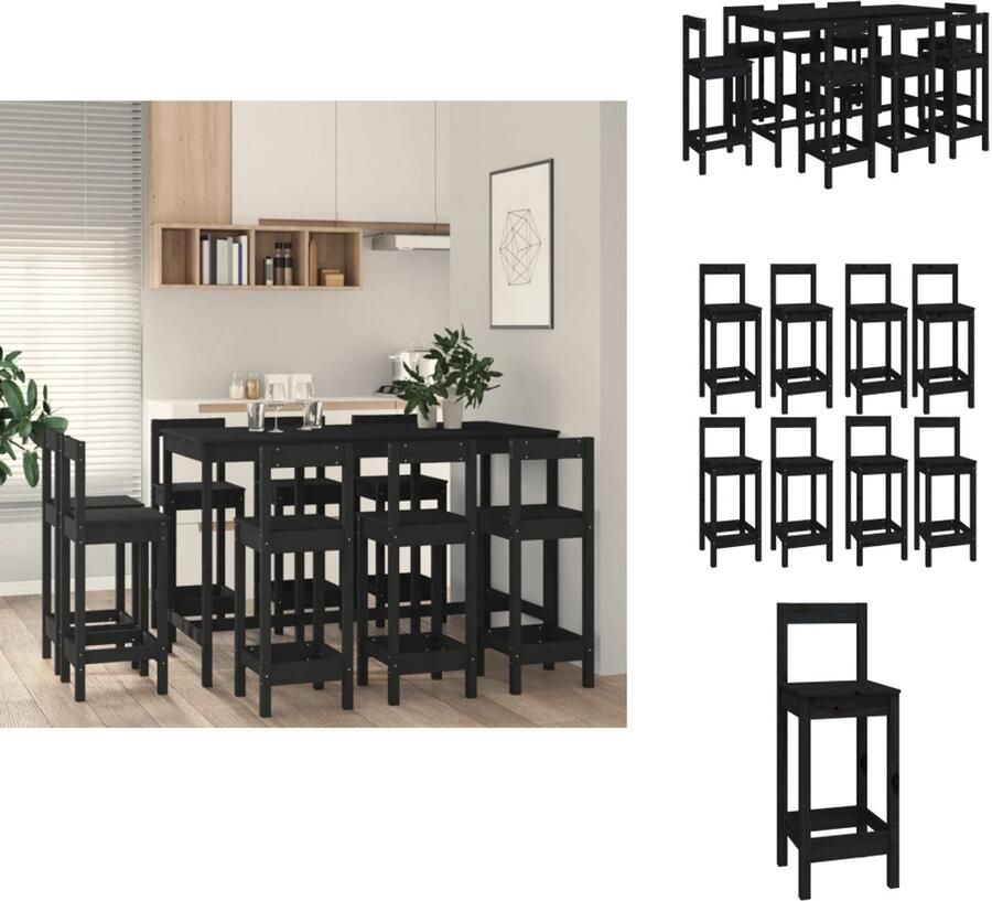 VidaXL Barset Barsets Pubset Bistroset 9-delige Barset massief grenenhout zwart