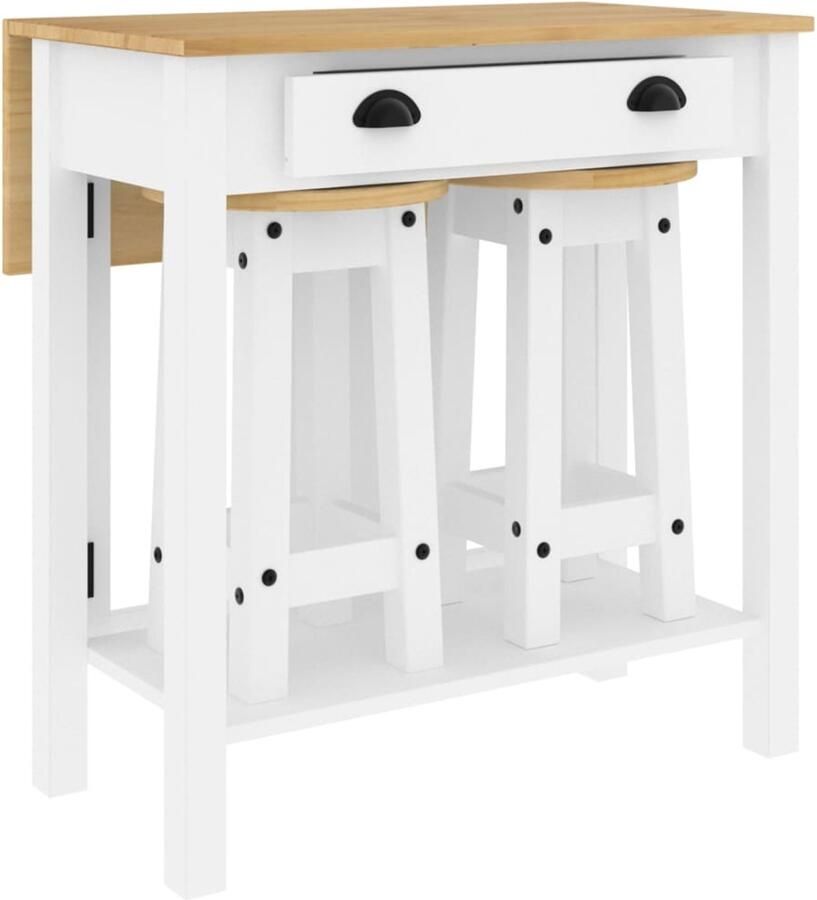 VidaXL Barset Grenenhout Wit 3-delig Bartafel Set Houten Bartafel Barstoel Bistroset Pubset Witte Bartafel Barmeubilair