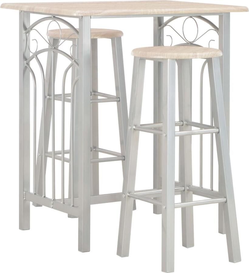VidaXL Barset Hout en Staal 3-delig Eiken en Grijs Bar Set Houten Bartafel Metalen Barstoel Buitenbar Terras Meubilair Loungemeubels Bistro Tafeltje Eetkamerset Keuken Eiland - Foto 2
