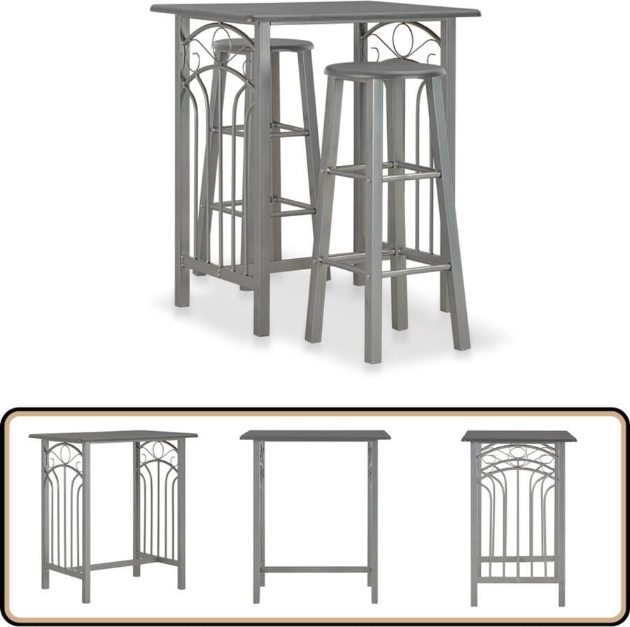 VidaXL Barset Hout en Staal Antraciet 3-delig Bar Set Houten Bartafel Metalen Barstoel Buitenbar Terrasmeubilair