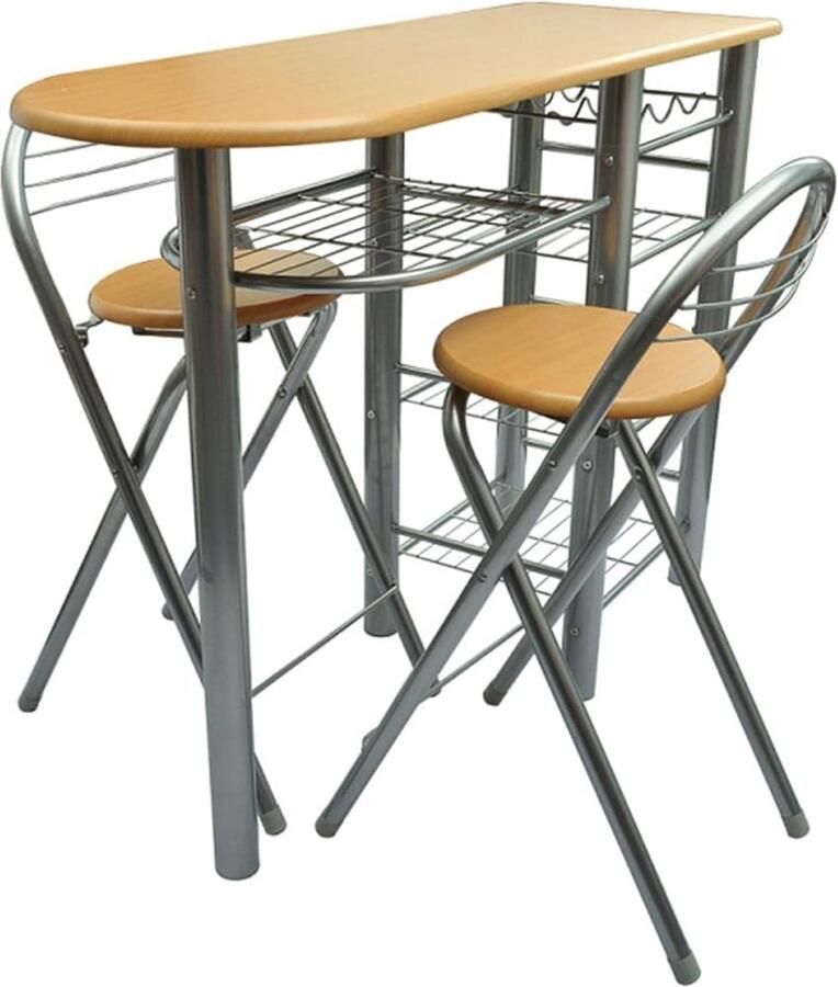 VidaXL Barset Hout en Staal Compact inklapbaar Barset Eetkamerset Houten Meubilair Keukenmeubilair Bistroset Klapbare Stoelen Inklapbare Tafel Bruine Tafel Moderne Tafel Design Tafel