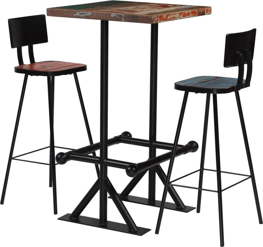 VidaXL Barset Massief Gerecycled Hout 3-delig Barstoel Vintage Bartafel Industrieel Houten Barset Barmeubilair Recycled Wood Furniture Design Meubels - Foto 2
