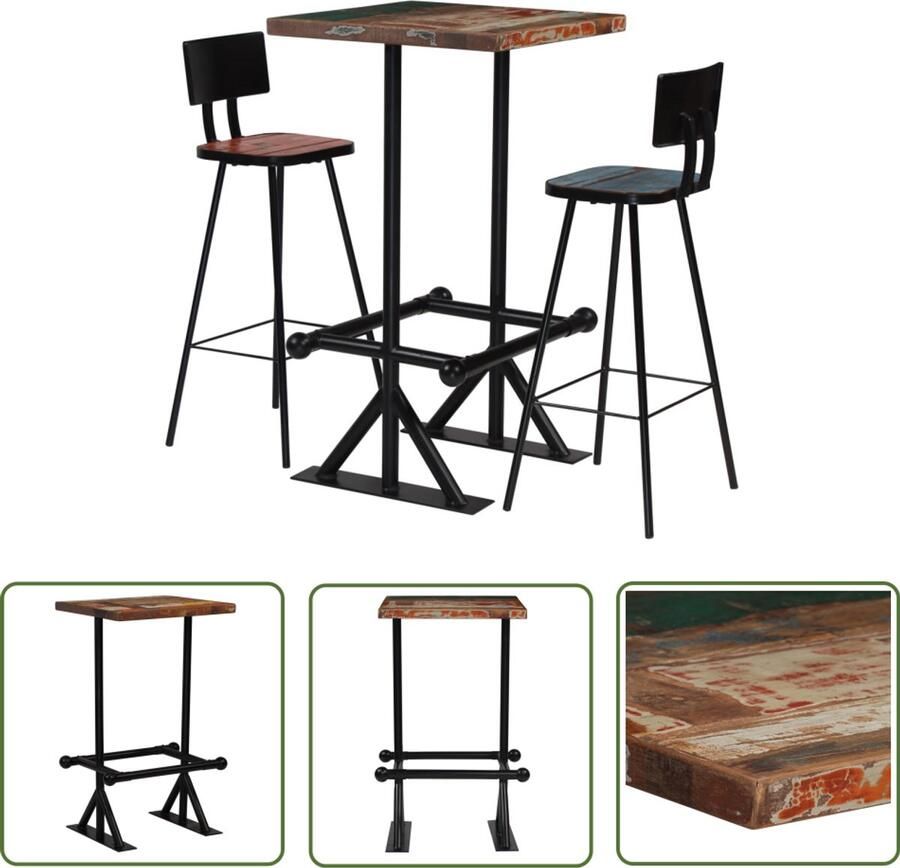 VidaXL Barset Massief Gerecycled Hout 3-delig Barstoel Vintage Bartafel Industrieel Houten Barset Barmeubilair Recycled Wood Furniture Design Meubels