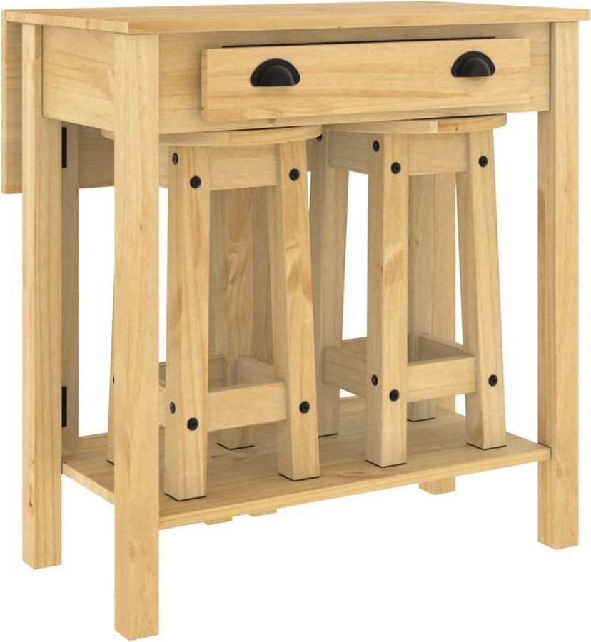 VidaXL Barset Massief Grenenhout 3-delig Bartafel Houten Bartafel Barset Granenhouten Meubilair Bruine Bartafel Bistro Tafeltje Kleine Bartafel - Foto 2
