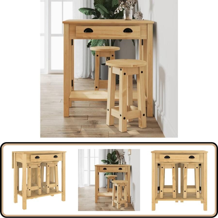 VidaXL Barset Massief Grenenhout 3-delig Bartafel Houten Bartafel Barset Granenhouten Meubilair Bruine Bartafel Bistro Tafeltje Kleine Bartafel