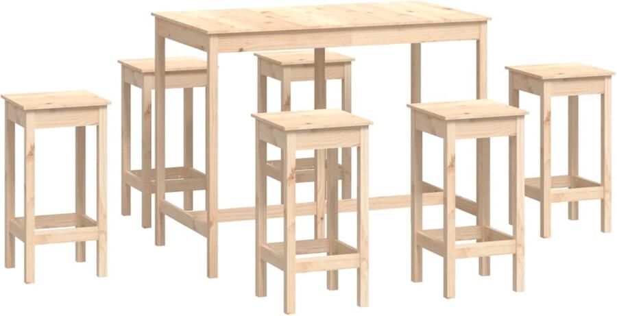 VidaXL Barset Massief Grenenhout 7-delig Houten Bartafel Bar Set Bistroset Pubset Bar Stools