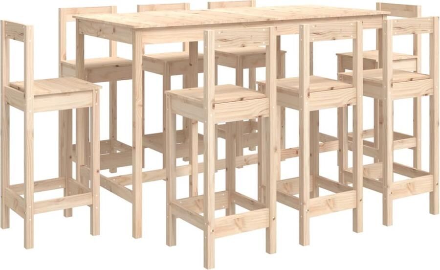 VidaXL Barset Massief Grenenhout 9-delig Bartafel Houten Bartafel Grenenhout Bar Set Bistroset Pubset Eetkamerset Keuken Meubilair Modern Design Bruine Bartafel - Foto 2