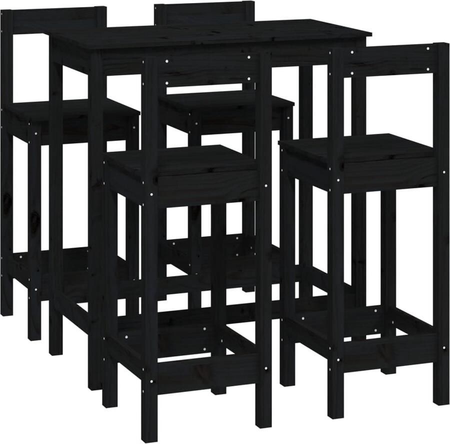 VidaXL Barset Massief Grenenhout Zwart 5-delig Bartafel Houten Bartafel Barset Bistroset Pubset Grenenhout Zwart