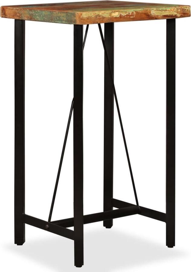 VidaXL Barset van Gerecycled Hout & Echt Leer 3-delig Bartafel Industriele Meubels Industriële Decoratie Vintage Meubilair Bruine Bartafel Lederen Barkruk Salontafel Kookeiland