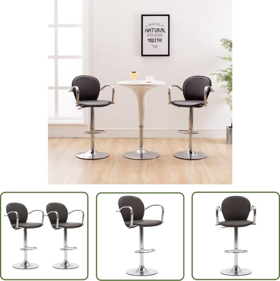 The Living Store Barkruk Met Armleuning Bruin Kunstleer Verchroomd Staal 49 x 53 x (87.5-108.5) cm Set van 2 Barkruk Barstoel Lounge Chair Eetkamerstoelen Meubilair - Foto 2