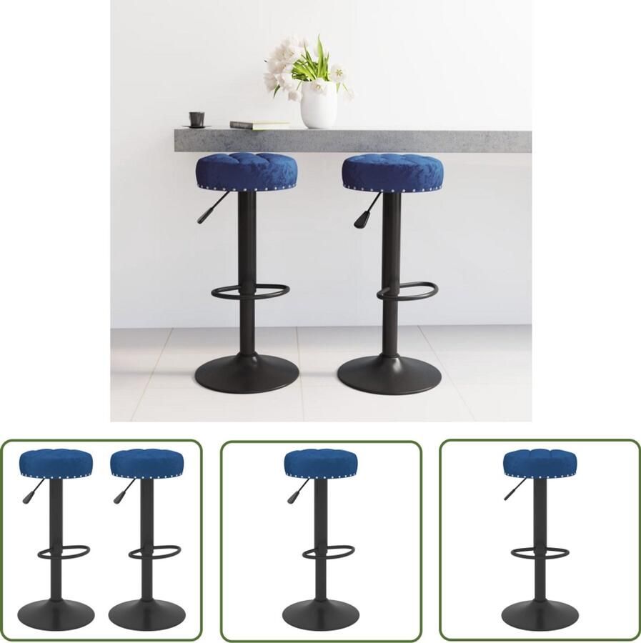 The Living Store Barkrukken 2 st fluweel blauw Barkrukken Barstoel Fluweel Stoel Blauwe Stoel Verstelbare Barkruk