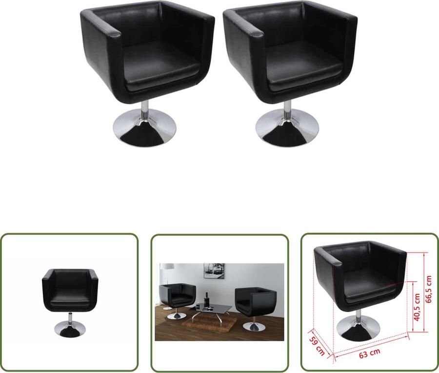 The Living Store Barkrukken Zwart 68-80 cm hoogte 43-55 cm zitting Kunstleer en verchroomd staal Barkrukken Barstoel Keukentools Lounge Meubels Art Deco - Foto 2