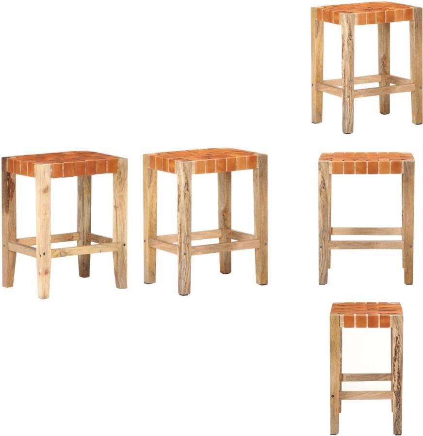 VidaXL Barstoel Barstoelen Barkruk Barkrukken 2 st 60 cm echt leer bruin