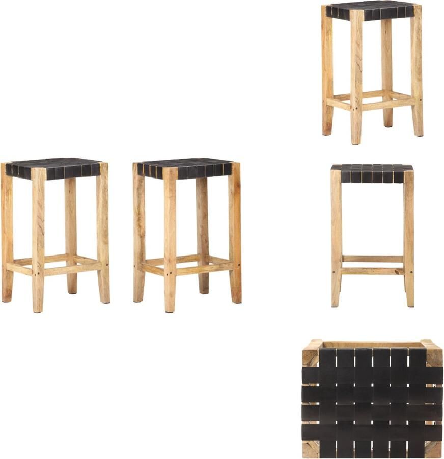 VidaXL Barstoel Barstoelen Barkruk Barkrukken 2 st echt leer 75 cm zwart