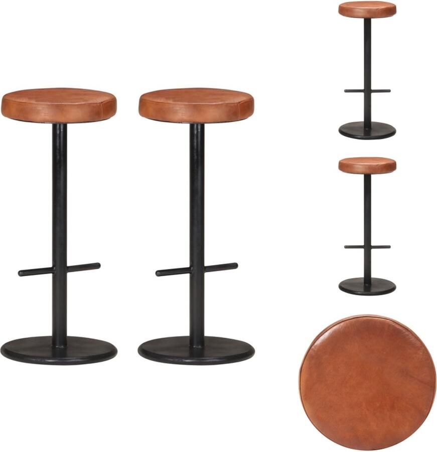 VidaXL Barstoel Barstoelen Barkruk Barkrukken 2 st echt leer bruin