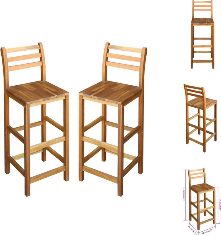 VidaXL Barkrukken 2 st massief acaciahout Barstoel Barstoelen Barkruk Barkrukken - Foto 2