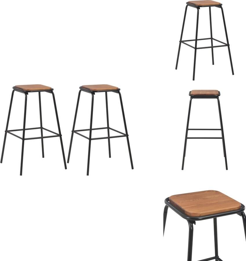 VidaXL Barstoel Barstoelen Barkruk Barkrukken 2 st massief grenenhout en staal zwart