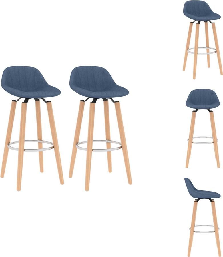 VidaXL Barstoel Blauw Stof Massief beukenhout 45x44x86 cm Ingebouwde voetensteun Barkruk