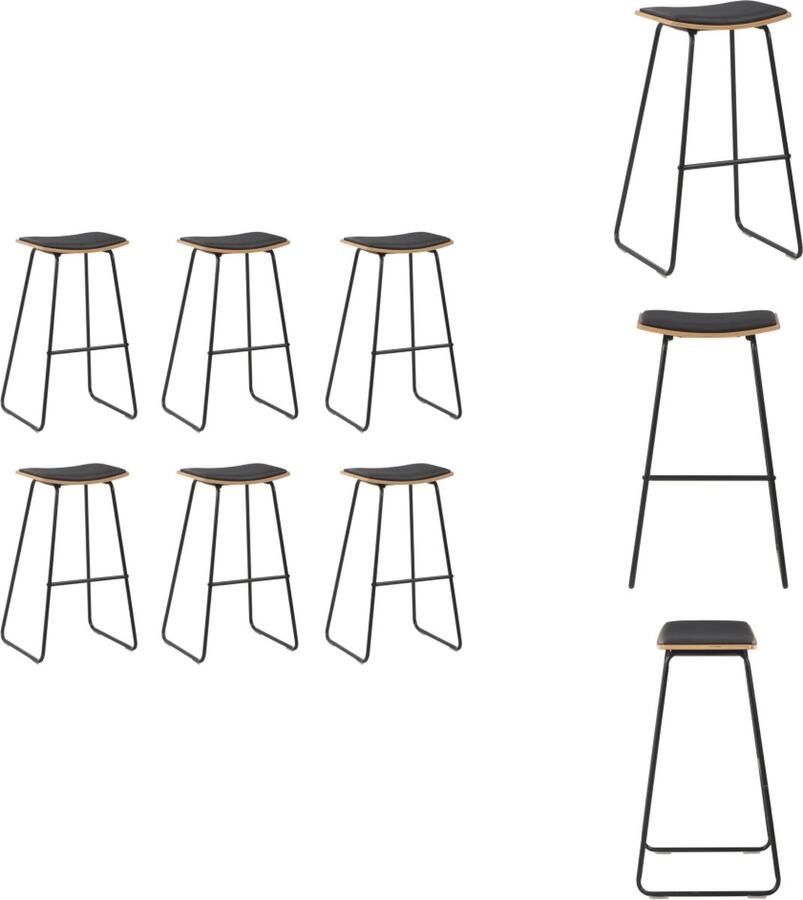 VidaXL Barkrukken 6-delige set zwart 45 x 43 x 76 cm gepoedercoat staal en massief multiplex kunstleren zittingen Barkruk