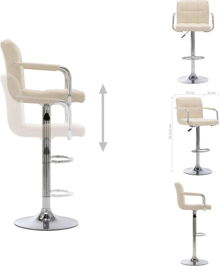 The Living Store Barstoel X Stof Crème 53x52x(92-112) cm Verchroomd Staal Barstoel Barkruk Kruk Lounge Stoel Eetkamerstoel