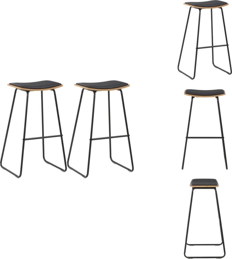 VidaXL Barkrukken Zwart 45 x 43 x 76 cm Massief multiplex en gepoedercoat staal Kunstleren zitting Set van 2 Barkruk