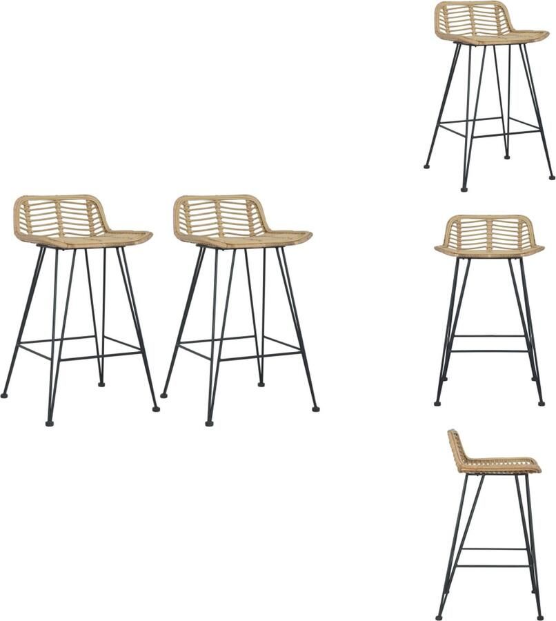 VidaXL Barstoelen Rattan 46 x 48 x 79 cm Comfortabele zitting Sterke metalen poten Rustieke stijl Naturel kleur Set van 2 Barkruk
