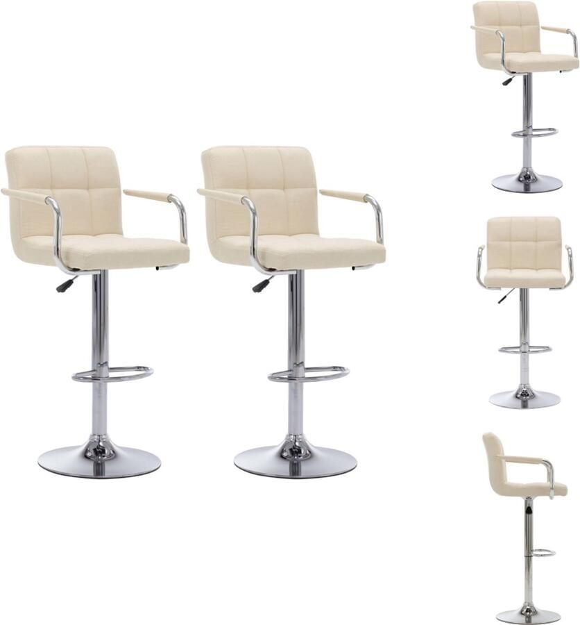 The Living Store Barstoelen 2 st stof crème Barstoel Kruk Eetkamerstoel Keukenstoel Creme Kleur - Foto 2