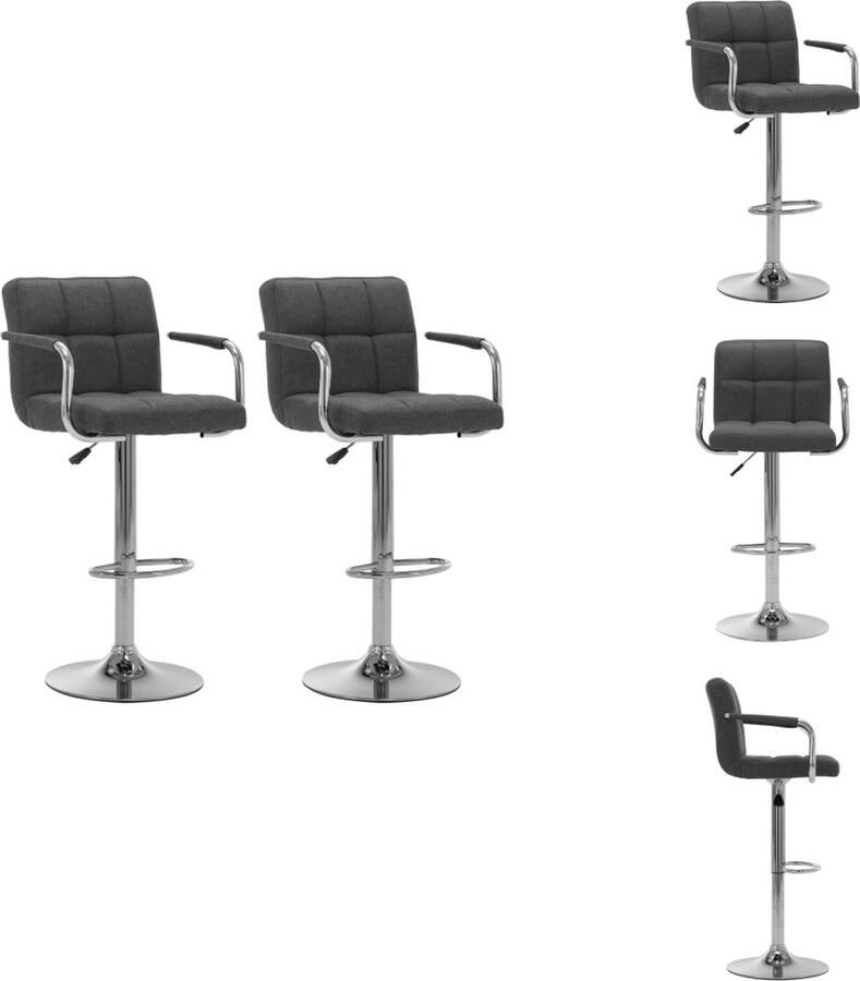 VidaXL Barstoelenset Donkergrijs 53 x 52 x (92-112) cm Verchroomd stalen frame en stoffen bekleding Barkruk