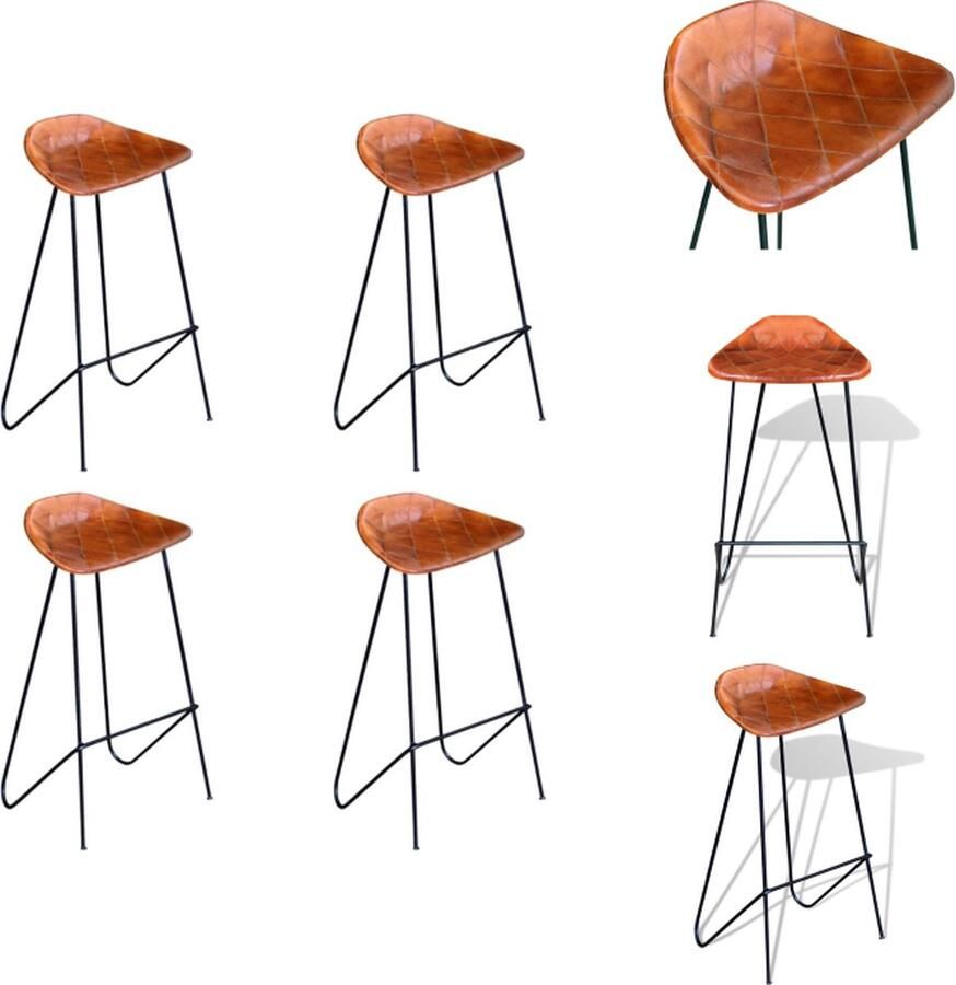 The Living Store Barkruk Iconisch Echt Leer IndustriÃle Stijl 42x45x86 cm Barstooi Lederen Barkruk Industrieel Meubilair Bruine Barkruk Vintage Barkruk - Foto 4