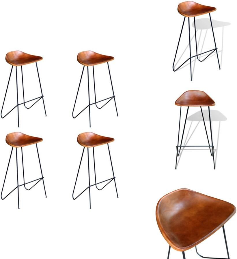 VidaXL Barstoel Barstoelen Barkruk Barkrukken Barstoelen 4 st echt leer bruin