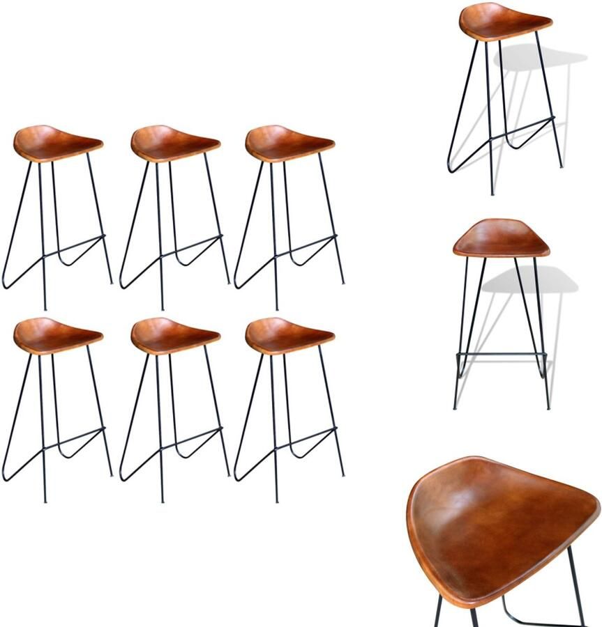 VidaXL Barstoel Barstoelen Barkruk Barkrukken Barstoelen 6 st echt leer bruin