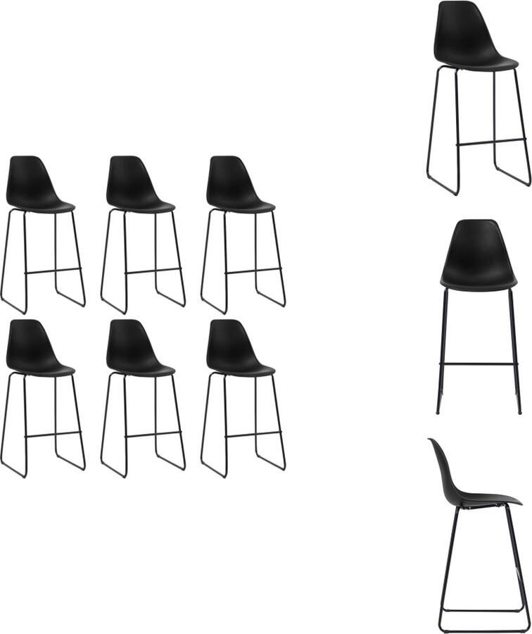 VidaXL Barstoelenset Zwart Kunststof zitting Gepoedercoat metalen poten 48 x 57 x 112.5 cm Ergonomisch ontwerp Barkruk