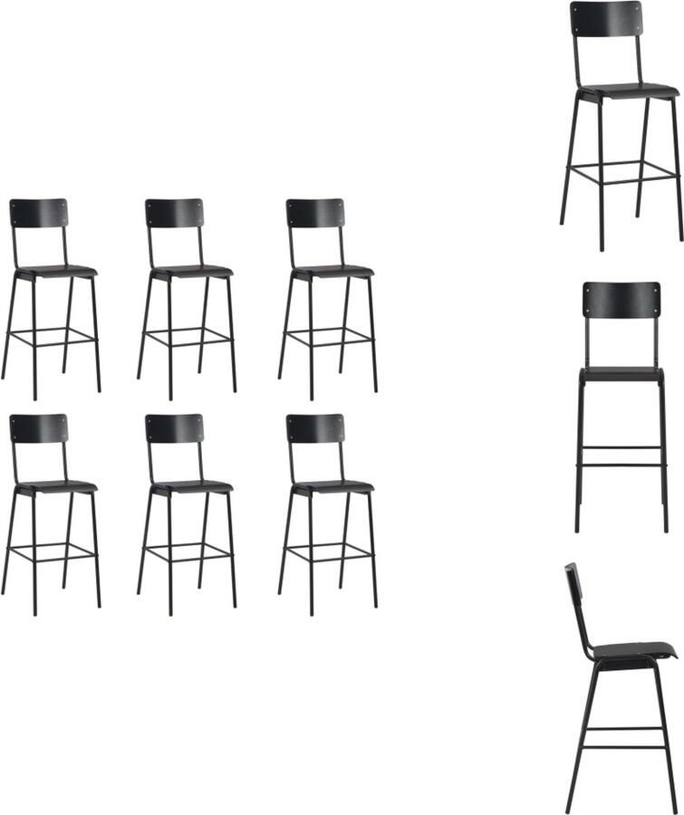 VidaXL Barstoelenset Zwart 41.5 x 59 x 116.5 cm Stapelbaar Gepoedercoat staal en massief multiplex Barkruk - Foto 2