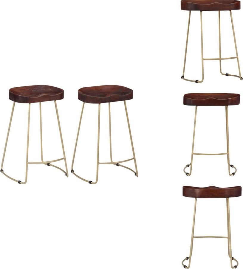 VidaXL Gavin Retro Barkrukken Massief mangohout Set van 2 Bruin zwart 45x40x62cm Barkruk