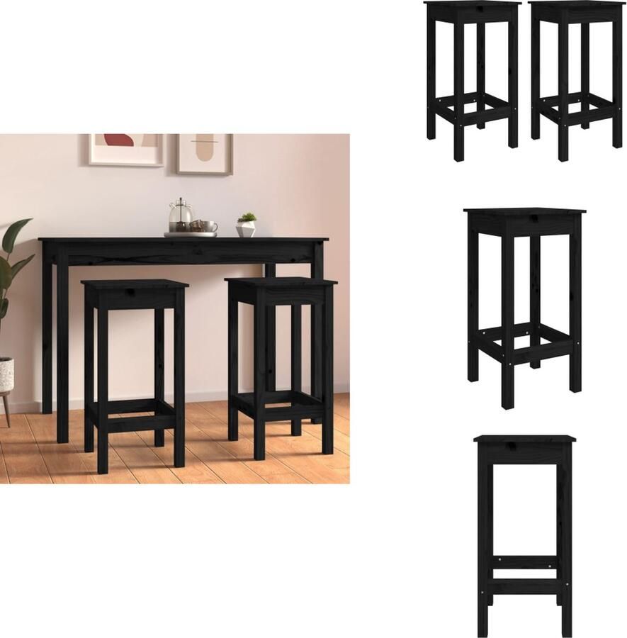 VidaXL Barstoel Barstoelen Barkruk Cafestoel Barstoelen 2 st 40x40x78 cm massief grenenhout zwart