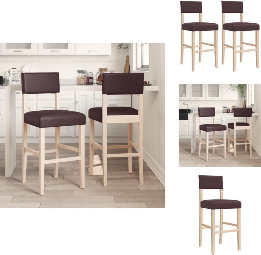 The Living Store Barstoelen 2 st massief rubberhout en kunstleer Barkruk Krukje Barstool Keukenstoel Eetkamerstoel - Foto 3