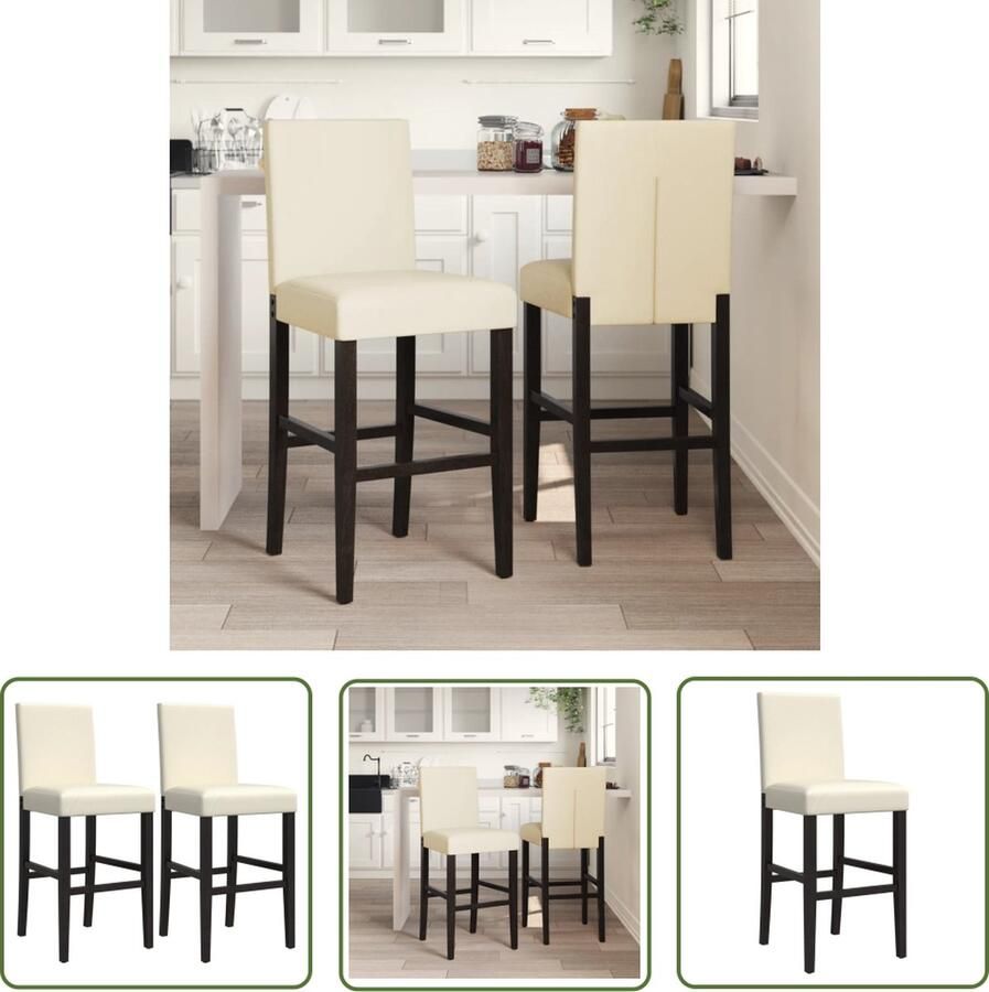 The Living Store Barstoelen 2 st massief rubberhout en kunstleer Barkruk Krukje Barstool Keukenstoel Eetkamerstoel - Foto 2