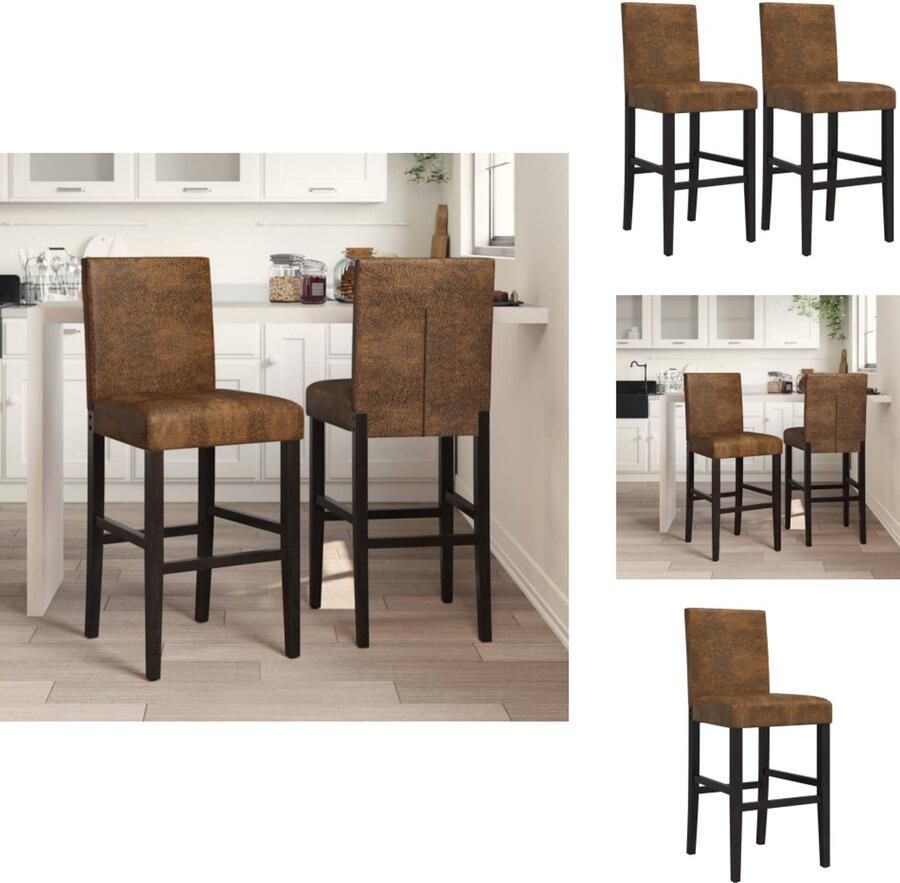 VidaXL Barstoel Barstoelen Barkruk Cafestoel Barstoelen 2 st massief rubberhout en stof
