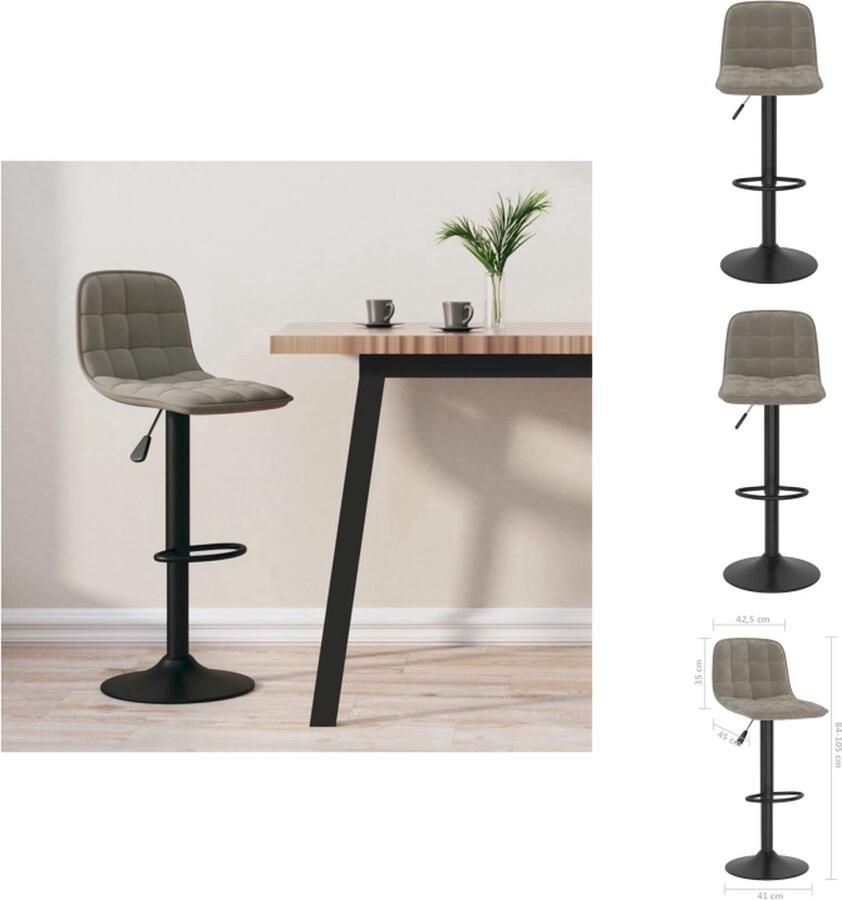 VidaXL Barkruk Velvet Lichtgrijs Verstelbaar 42.5 x 45 x (84-105) cm Gepoedercoat staal Barkruk - Foto 2