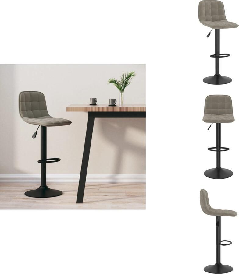 VidaXL Barkruk Velvet Lichtgrijs Verstelbaar 42.5 x 45 x (84-105) cm Gepoedercoat staal Barkruk