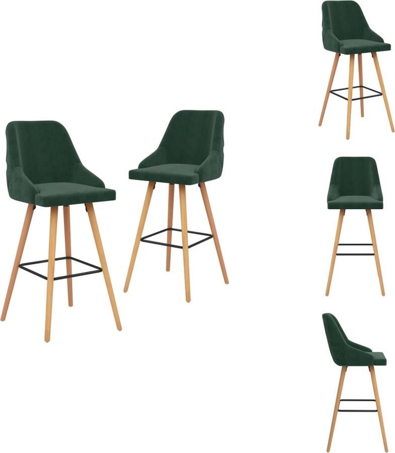 VidaXL Barstoelen Set Donkergroen Fluweel Beukenhout 48x55x106 cm 110kg Barkruk - Foto 2