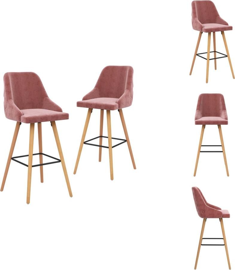 VidaXL Barstoelen Velvet Roze Beukenhout Set van 2 48x55x106 cm Voetensteun Montage vereist Barkruk